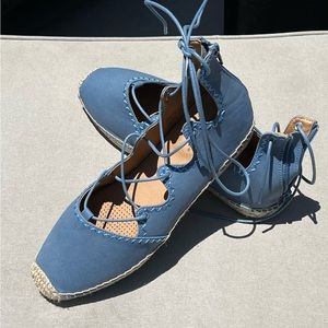 Brand new espadrilles in faux denim. Size 10.